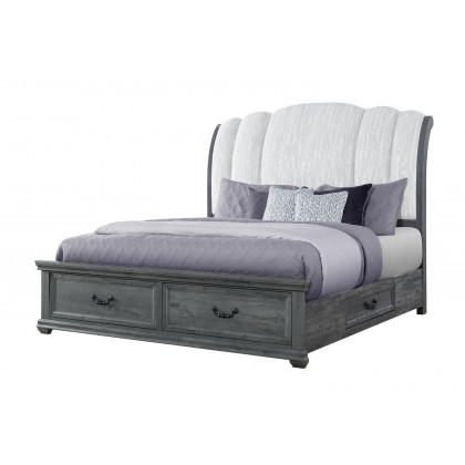 GF Rowan Gray Upholstered Bed, Rowan/Tatum Gray Queen Bed Group Storage