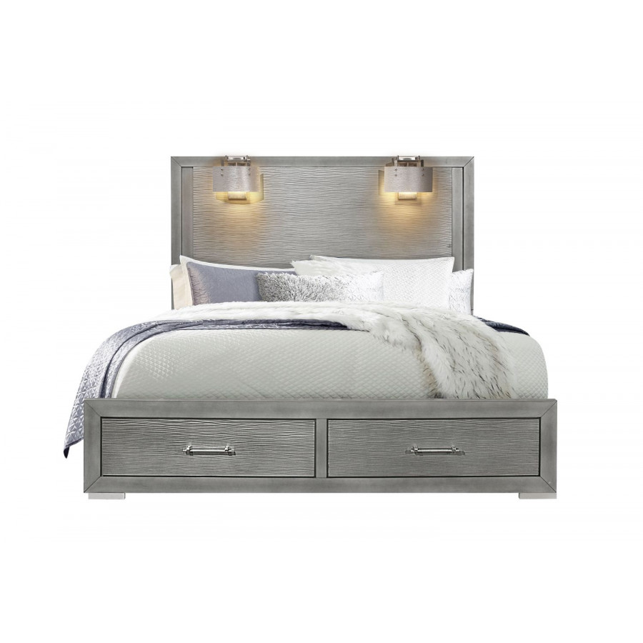 GF Tiffany Silver King Bed With 2 Lamps