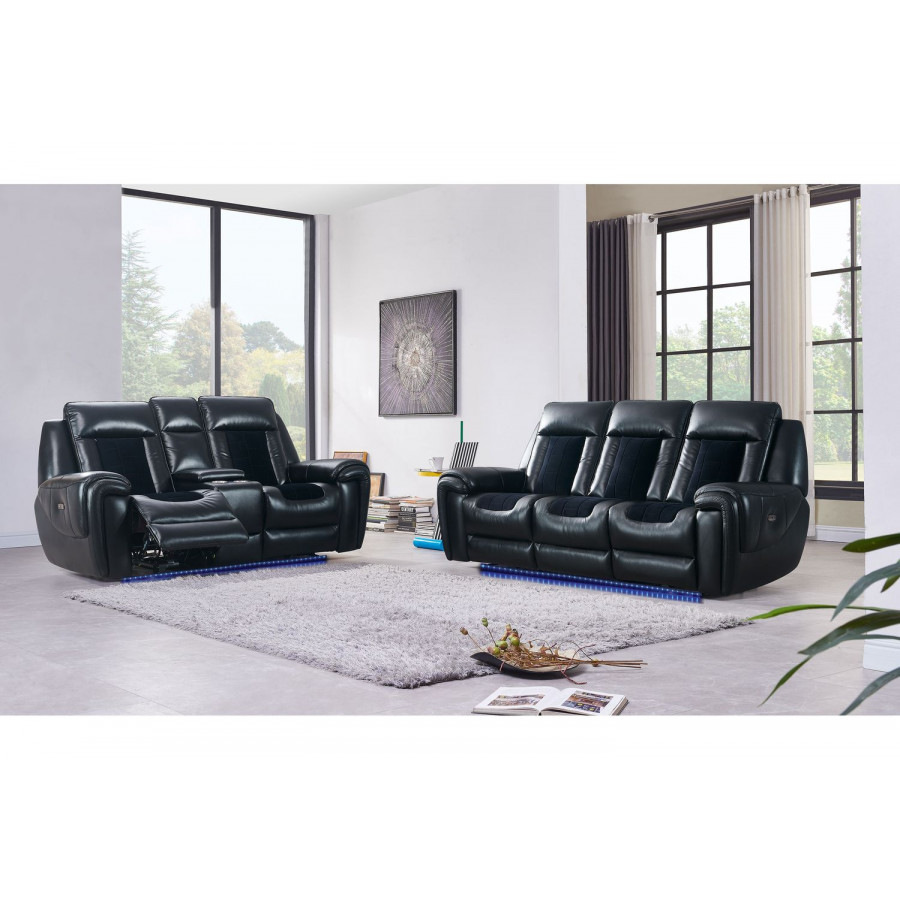 GF - U0700 w/ Led U0700 Blanche Black Velvet Power Reclining Sofa/ Power Console Reclining Love Seat w/Led/ Power Reliner w/Led