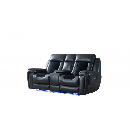 GF - U0700 w/ Led U0700 Blanche Black Velvet Power Reclining Sofa/ Power Console Reclining Love Seat w/Led
