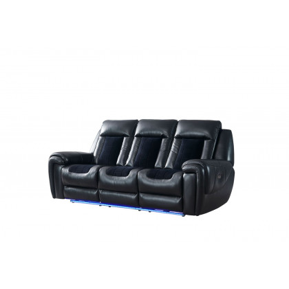 GF - U0700 w/ Led U0700 Blanche Black Velvet Power Reclining Sofa/ Power Console Reclining Love Seat w/Led