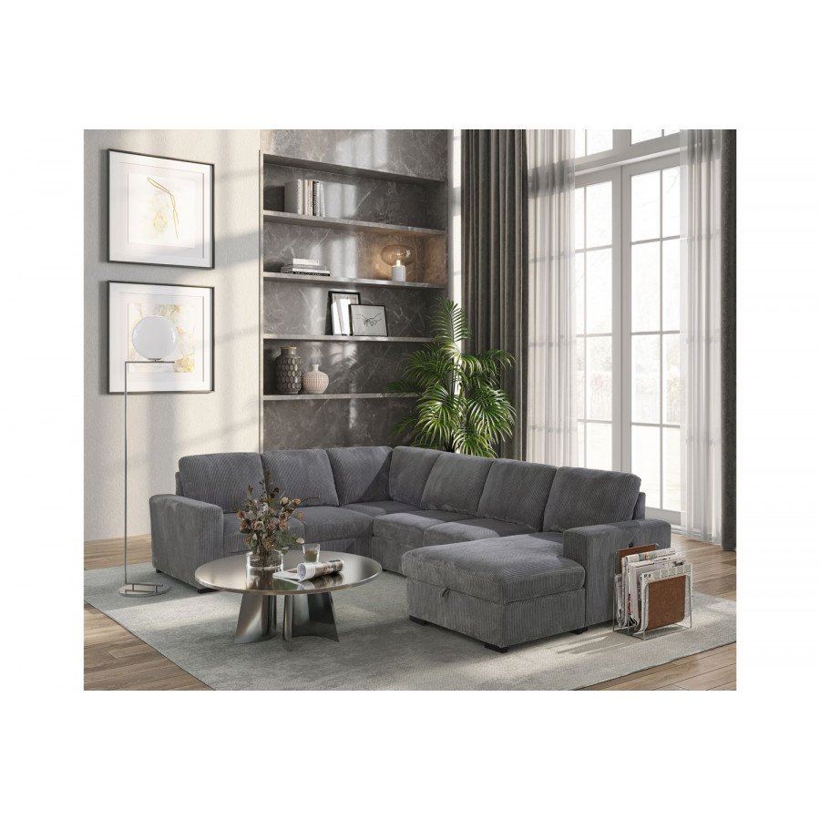 GF - U2660 Gray Sectional With Pull Out Sofa Bed