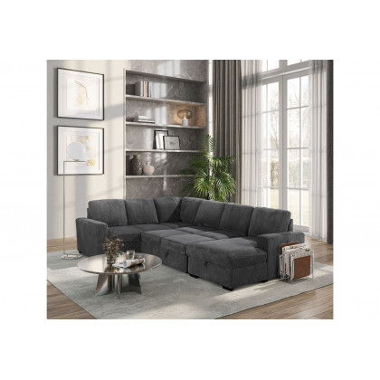 GF - U2660 Gray Sectional With Pull Out Sofa Bed