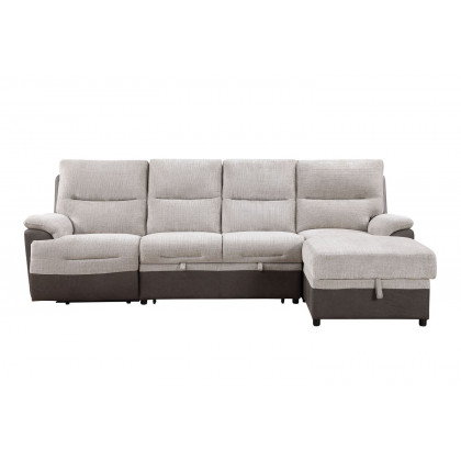 GF - U3822 Beige/Brown Sectional With Pull Out Bed and Usb