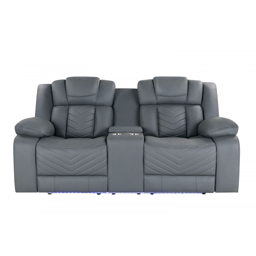 GF - U7068 Gray 10 Power Console Reclining Loveseat With Led and Usb