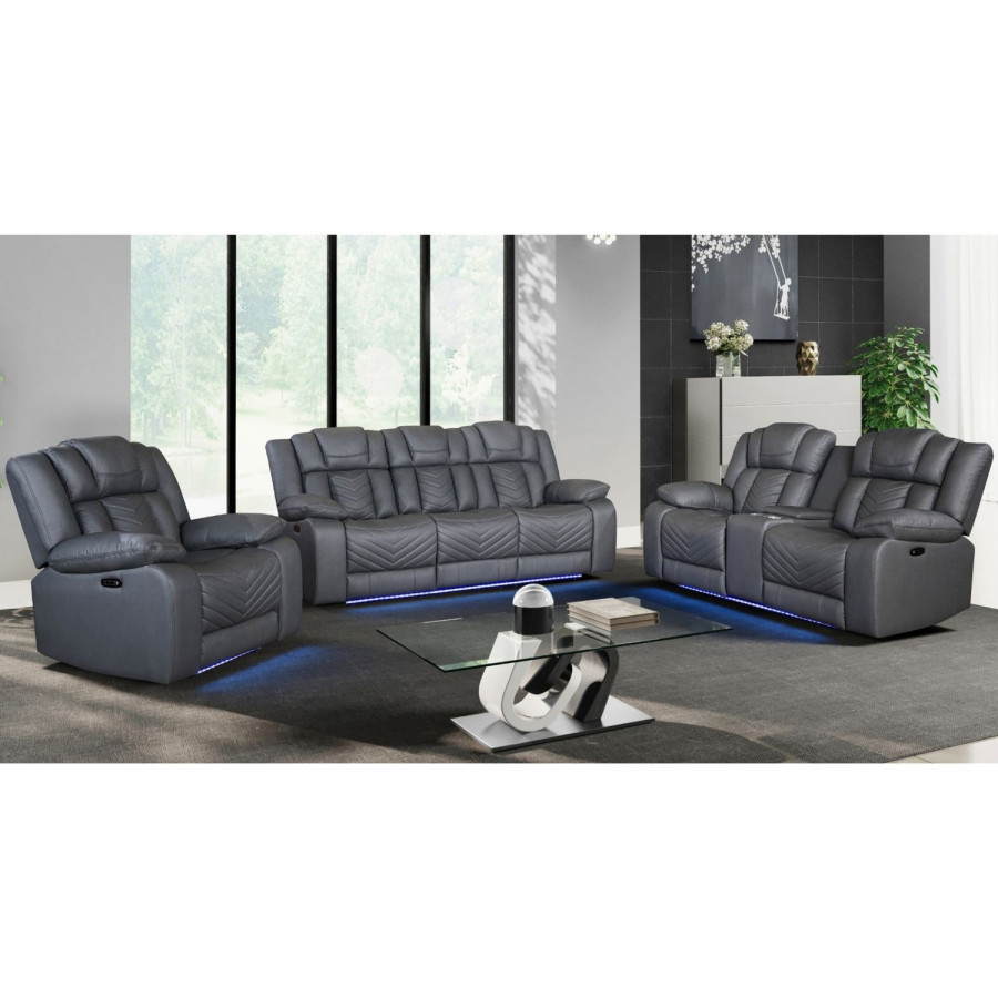 GF - U7068 Gray 10 Power Reclining Sofa/Power Console Reclining Love Seat With Led