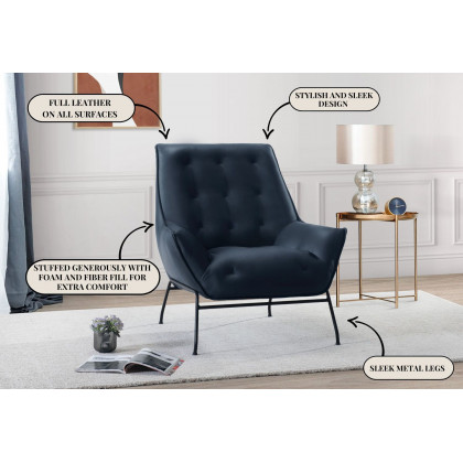 GF U8933 Navy Accent Chair - 100% Top Grain Leather All-Around