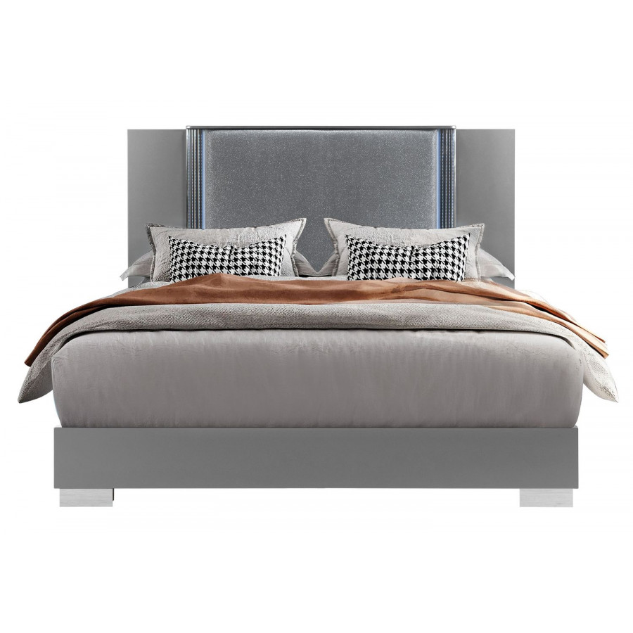 GF Ylime Smooth Silver King Bed With Led