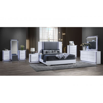GF Ylime Smooth White King Bed With Led
