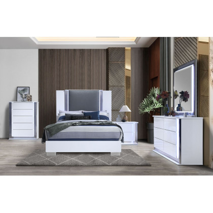 GF Ylime Smooth White Queen Bed With Led