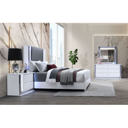 GF Ylime Smooth White Queen Bed With Led