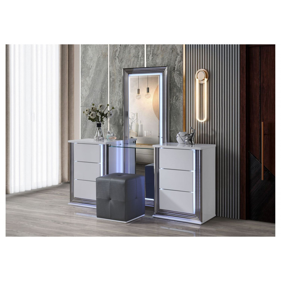 GF Ylime Smooth White Vanity With Led and Stool