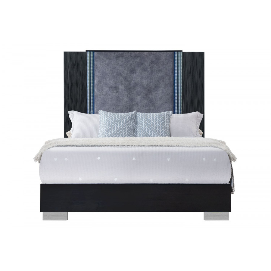 GF Ylime Wavy Black Queen Bed With Led