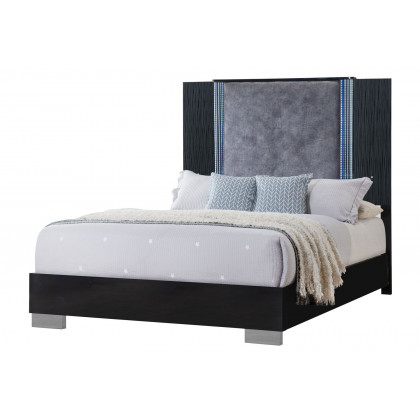 GF Ylime Wavy Black Queen Bed With Led