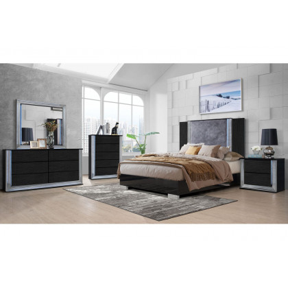 GF Ylime Wavy Black Queen Bed With Led