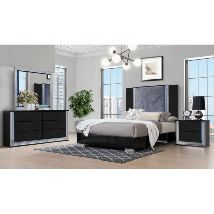 GF Ylime Wavy Black Queen Bed With Led