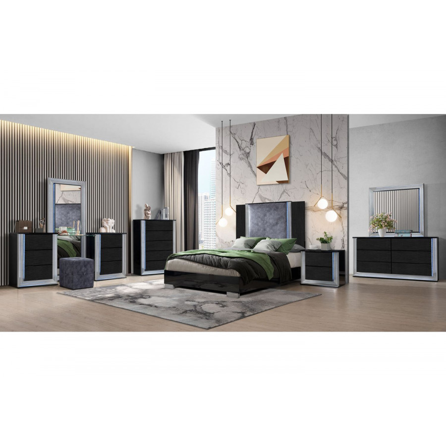 GF Ylime Wavy Black Queen Bed Group With Vanity Set