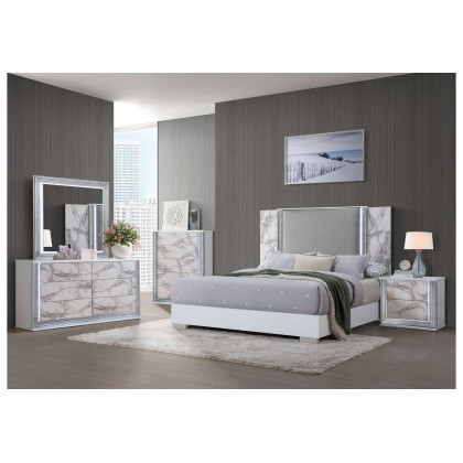 GF Ylime White Marble Bed With Led
