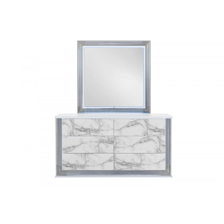 GF - Ylime White Marble Mirror With Led