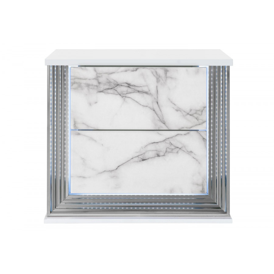 GF - Ylime White Marble Nightstand With Led and Usb
