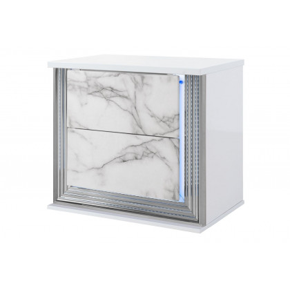 GF - Ylime White Marble Nightstand With Led and Usb