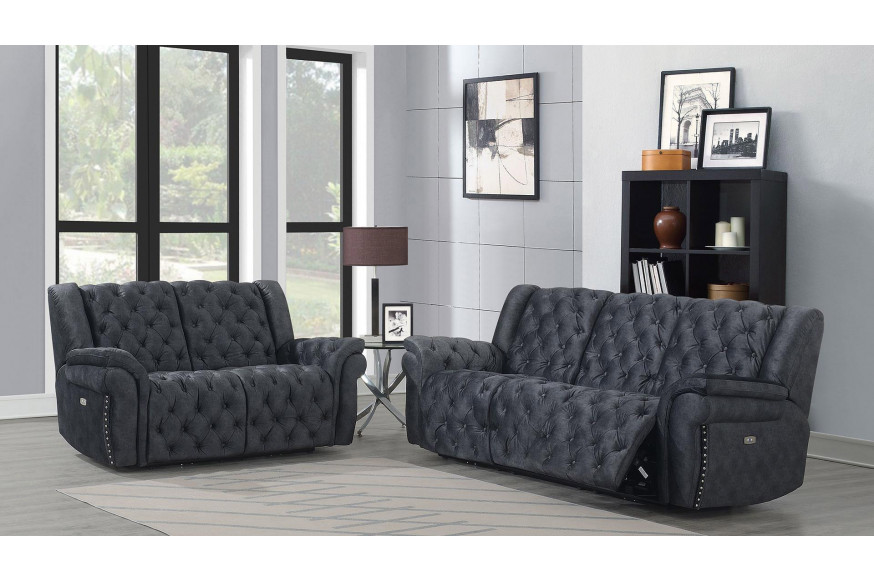 GF™ Evelyn Living Room Set with Power Reclining Loveseat - Granite