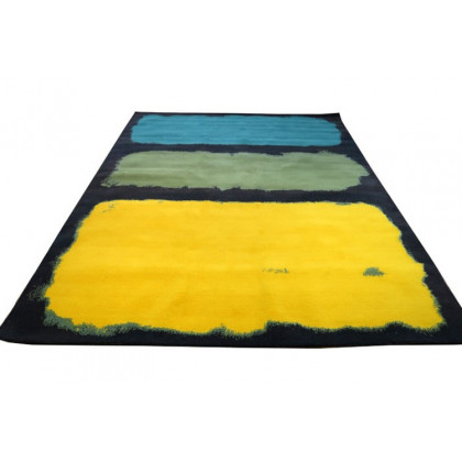 Gordian Rugs Expressionist Handwoven Rug 1 - Yellow/Green/Teal/Charcoal, 6" x 9"