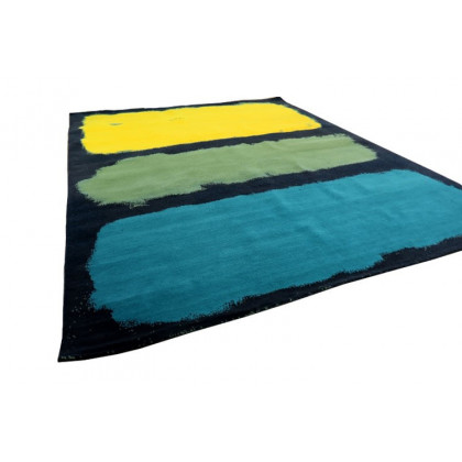 Gordian Rugs Expressionist Handwoven Rug 1 - Yellow/Green/Teal/Charcoal, 6" x 9"