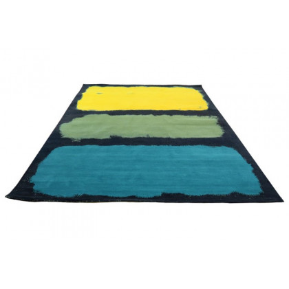 Gordian Rugs Expressionist Handwoven Rug 1 - Yellow/Green/Teal/Charcoal, 6" x 9"