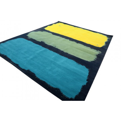 Gordian Rugs Expressionist Handwoven Rug 1 - Yellow/Green/Teal/Charcoal, 6" x 9"