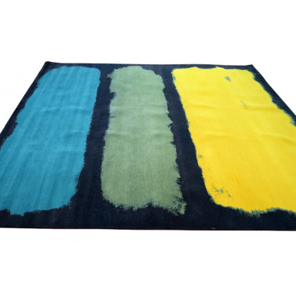 Gordian Rugs Expressionist Handwoven Rug 1 - Yellow/Green/Teal/Charcoal, 6" x 9"