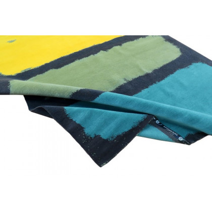 Gordian Rugs Expressionist Handwoven Rug 1 - Yellow/Green/Teal/Charcoal, 6" x 9"