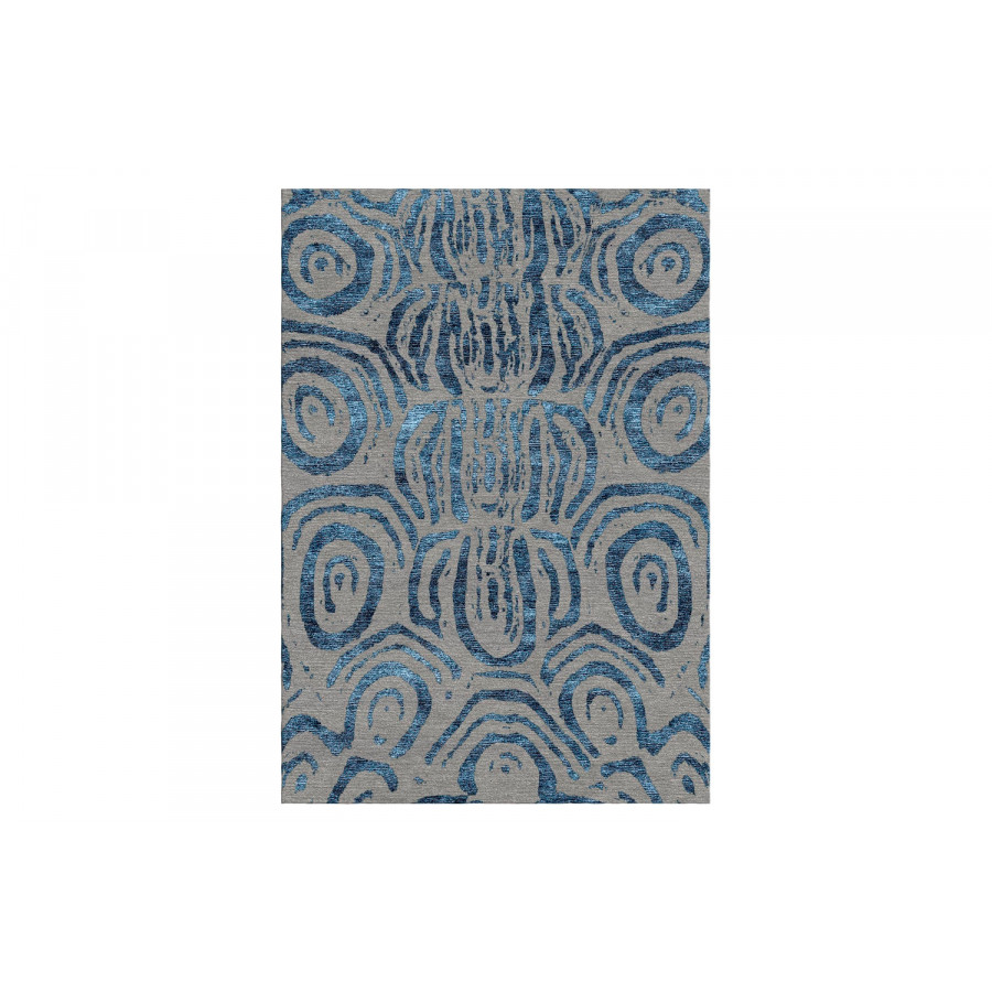 Gordian Rugs Aldabra Blue Silk/Gray Rug - 6" x 9"