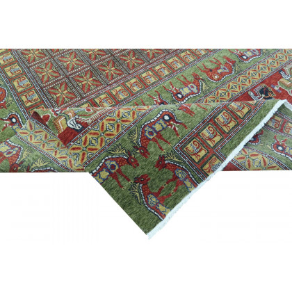 Gordian Rugs Pazyryk Modern Rug 2 - Green/Red/Beige, 4" x 6"