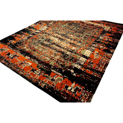 Gordian Rugs Pazyryk Modern Rug 1 - Red/Black/Green/Beige, 6" x 9"