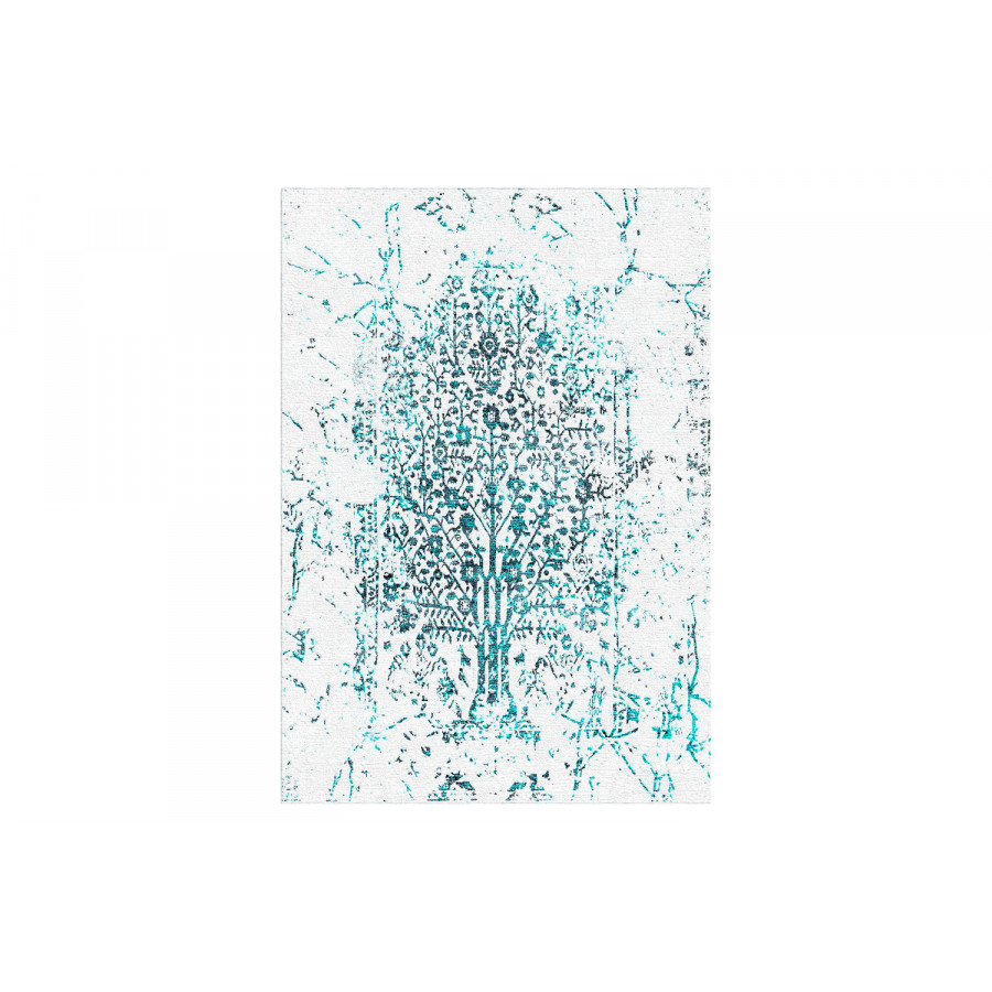Gordian Rugs Modern Tabriz Rug 6 - White/Turquoise, 5" x 8"