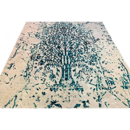Gordian Rugs Modern Tabriz Rug 6 - White/Turquoise, 10" x 14"
