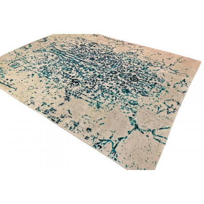 Gordian Rugs Modern Tabriz Rug 6 - White/Turquoise, 10" x 14"