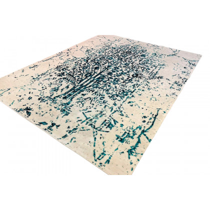 Gordian Rugs Modern Tabriz Rug 6 - White/Turquoise, 10" x 14"