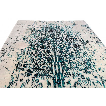 Gordian Rugs Modern Tabriz Rug 6 - White/Turquoise, 10" x 14"