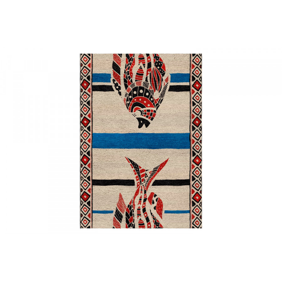 Gordian Rugs Fish Wool Rug Red, White And Blue - 5" x 8"