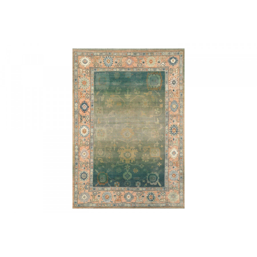 Gordian Rugs Modern Oushak 40 Rug - Green/Light Peach, 8" x 10"