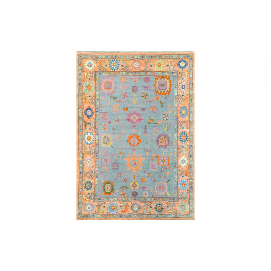 Gordian Rugs Modern Oushak 11 Rug - Sky Blue/Orange, 6" x 9"