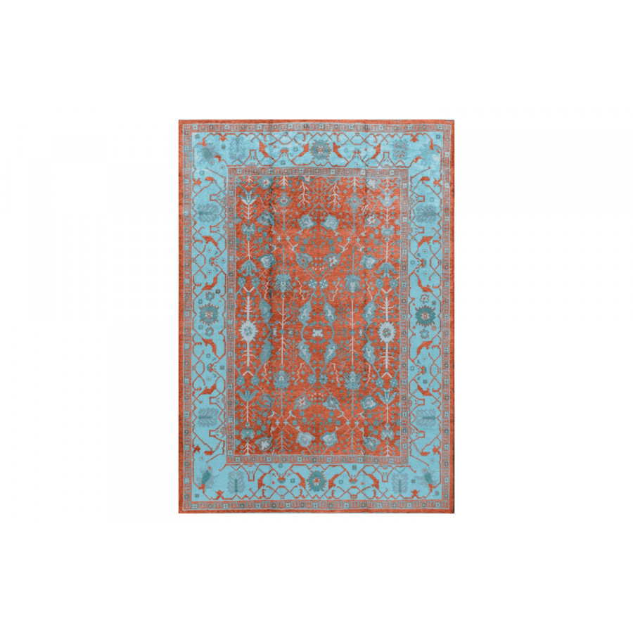 Gordian Rugs Modern Oushak 5 Rug - Dark Salmon/Deep Sky Blue, 10" x 14"