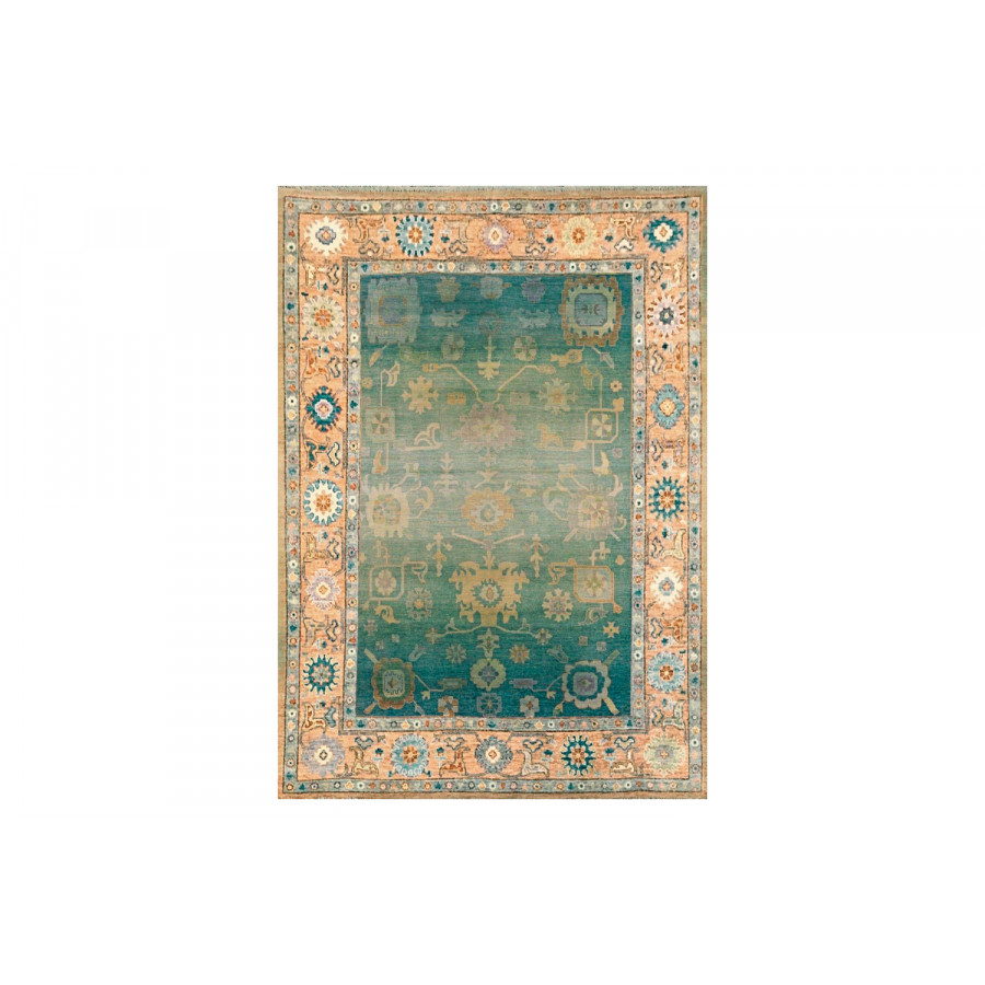 Gordian Rugs Modern Oushak 1 Rug - Green/Light Peach, 9" x 12"