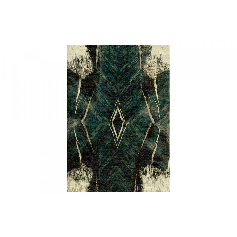Gordian Rugs Marble Wool And Silk Rug 21 - Dark Green, 4" x 6"