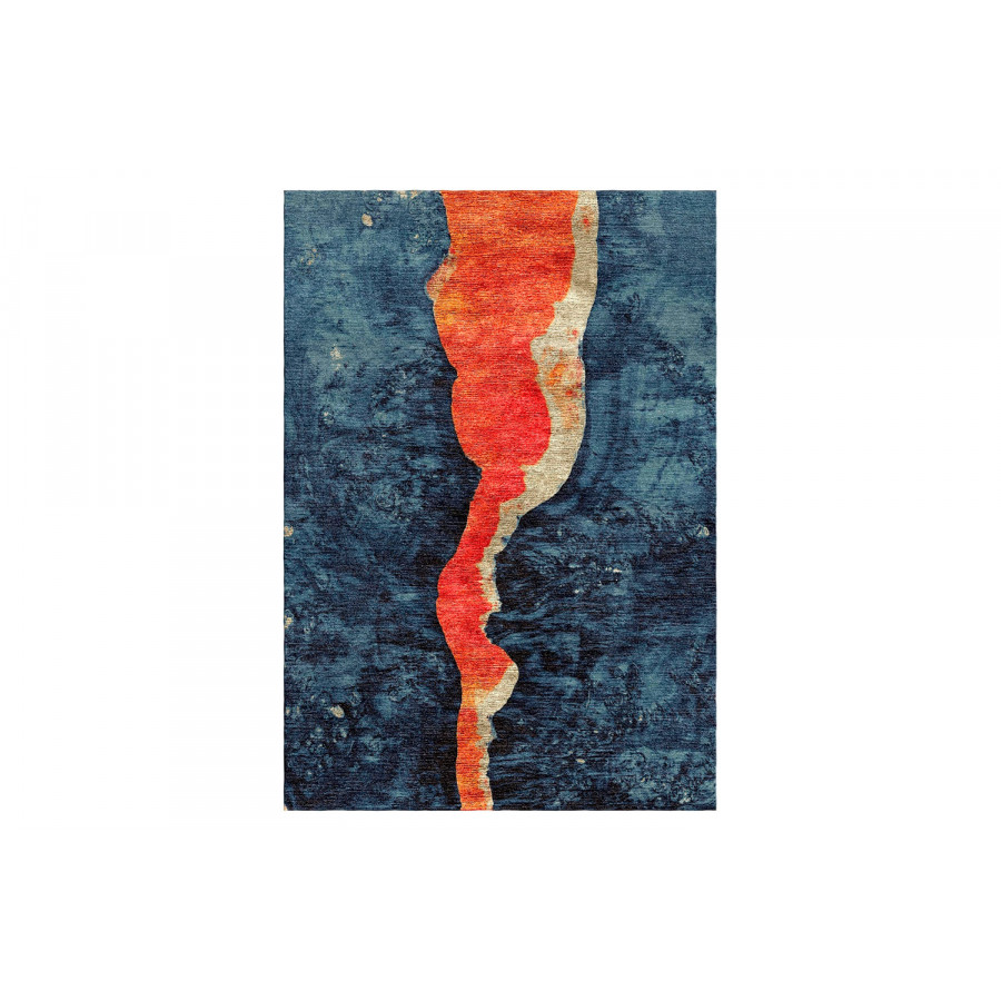 Gordian Rugs Marble Wool And Silk Rug 13 - Red/Teal, 6" x 9"