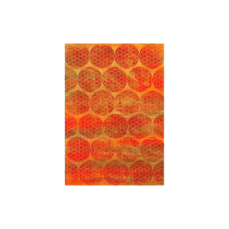 Gordian Rugs Flower Of Life Rug 1 - Orange/Red, 10" x 14"