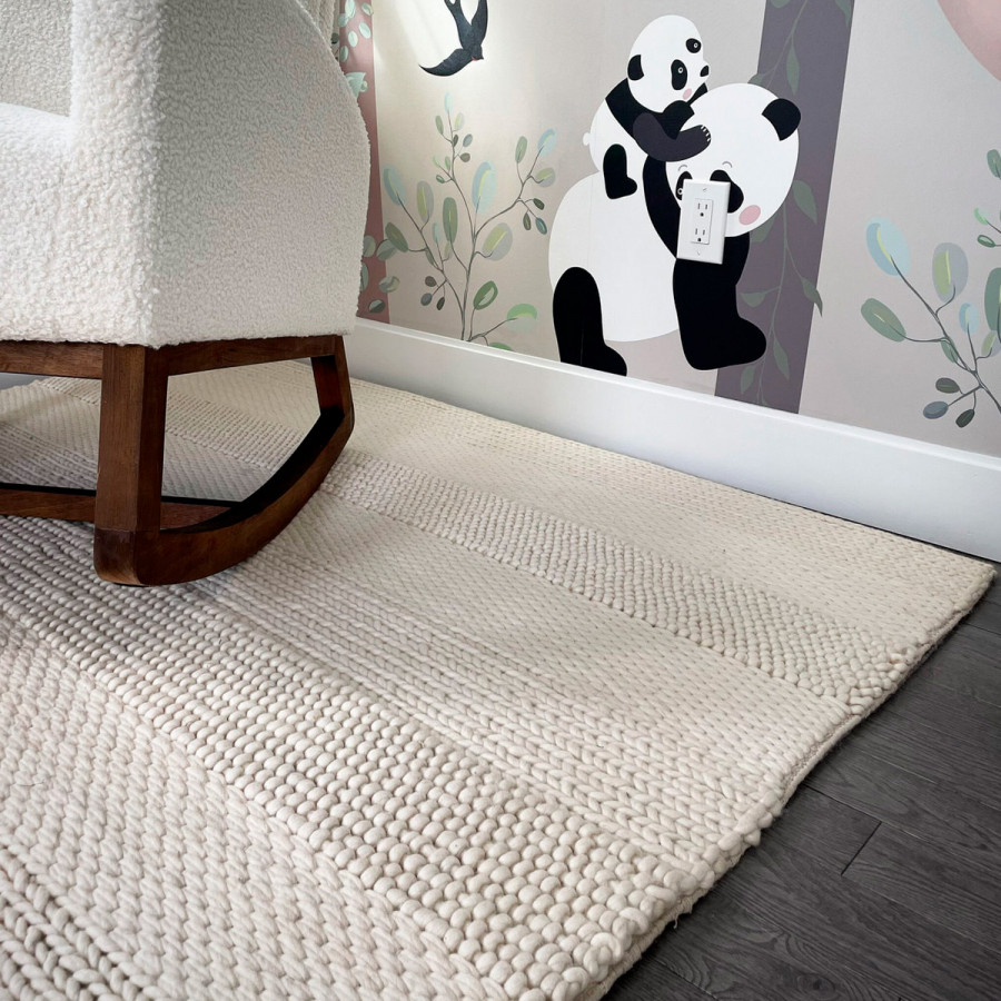 Gordian Rugs Handwoven White Popcorn Braided Wool Rug - 10" x 14"