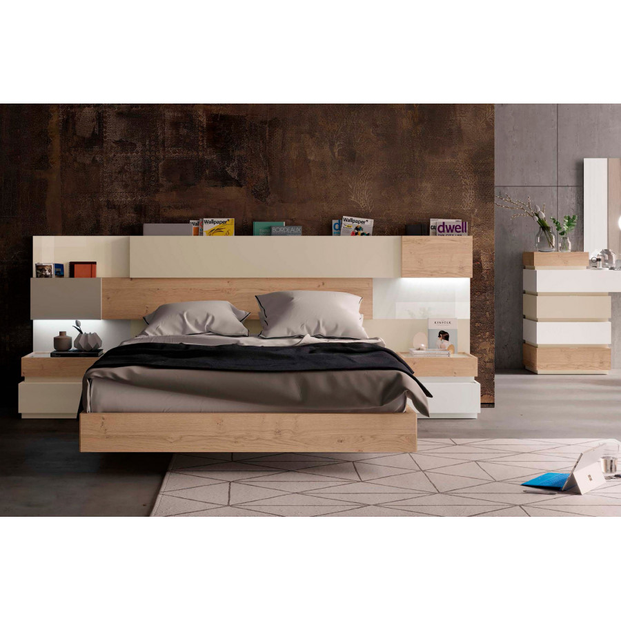 Garcia Sabate Top 1 Drawer 63cm Nightstand Upper Unit - Blanco Matt/Roble Montana, Glass Topboard